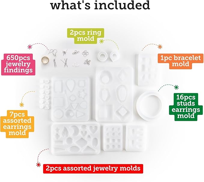 Incraftables Epoxy Resin Molds Kit Bundle. Silicone Resin Kit with Molds including 24pcs Molds, Earring, Keychain, Bracelet & DIY Jewelry Making Supplies. Large Epoxy Resin Kits and Molds Complete Set