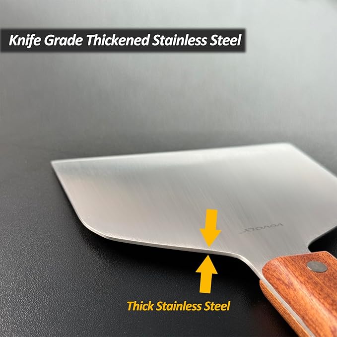 Vovoly Multipurpose Bench Scraper Kitchen Utensil for Flat Top Griddle, Dough Cutter for Bread and Pizza Dough - Stainless Steel Metal Griddle Scraper Chopper