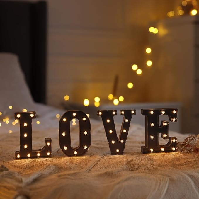 Foaky Black LED Letter Lights for Room Decor - Bedroom Wall Decor, Alphabet Lights for Home, Wedding, Party - Battery Operated （W）
