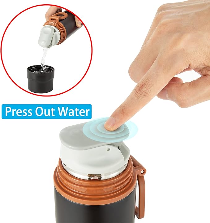 Insulated Water Bottle-Stainless Steel Vacuum Coffee Cup with Handle,Flask Double Walled Sport Travel Mug with Leakproof Lid,Keep Hot & Cold 12 Hours BPA Free 15oz(Black)
