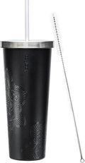 bzyoo SUP Double Wall Vacuum Insulated Tumbler with Straw and Lid Stainless Steel Water Bottle Cold Drink Travel Mug Cup Valentines Gifts For Him & Her (710ml) Color: Mandala Black