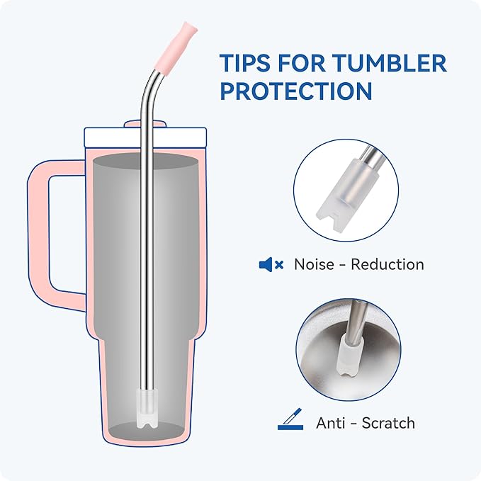 Reusable Stainless Steel Straws with Silicone Tip for Stanley 30oz, Metal Drinking Straws for 30oz Tumbler,3 Bent Tubes & 6 Tips& 1 Cleanr Brush (Vivid Violet)