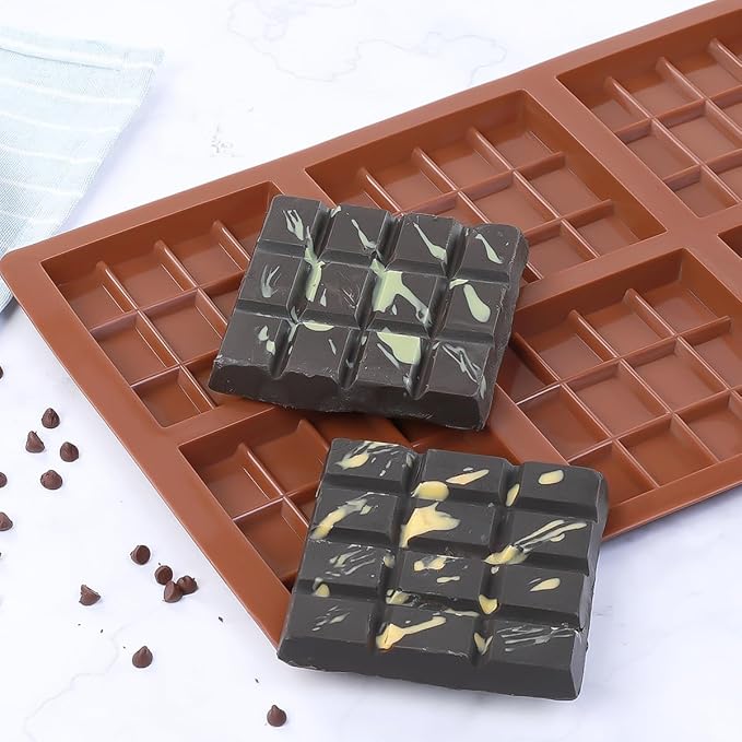 Chocolate Bar Molds Deep Silicone Break-Apart Chocolate Nonstick Protein and Energy Bar Mold Square Thick Candy Mold Wax Melt 2 Pack