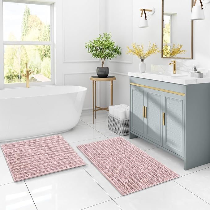 Arotive Luxury Chenille Bathroom Rug Mat, Extra Soft Thick Absorbent Shaggy Bath Rugs, Non-Slip Machine Wash Dry, Plush Bath Mats for Bathroom, Shower and Tub, 34x21, Dirty Pink