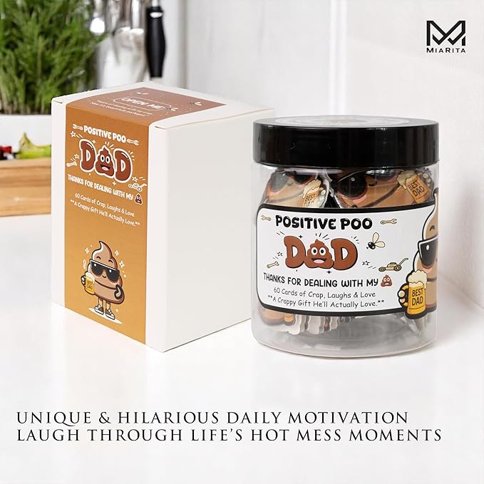 Positive Poo Gifts for Dad Jar – Funny for Dad, 60 Poop-Themed Affirmations, Christmas Gag Gifts for Dad, White Elephant Gift, Emotional Support Jar for Dads, Husbands & Bonus Dads