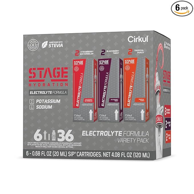 Cirkul Stage Electrolytes and Stevia Flavor Water Variety Pack, Makes 36 Drinks, No Sugar, Zero Calorie Drink Mix, (2 Strawberry Watermelon, 2 Tropical Punch, 2 Blackberry Twist)