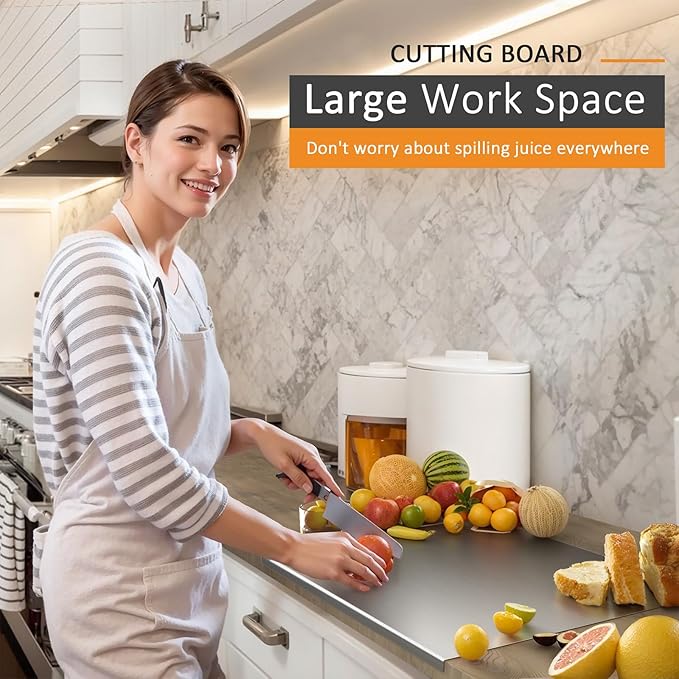 KORVOS 304 Stainless Steel Cutting Board, Large Stainless Steel Cutting Boards for Kitchen, Heavy Duty Chopping Boards with Anti-Slip Mat for Meat Vegetables & Bread, Pastry Board(23.6" x 19.6")