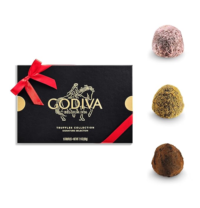 Godiva Red Bow Signature Truffle Gift Box, Belgian Dark and Milk Chocolates with Ganache Centers, Gourmet Holiday Gift, Non-GMO & Kosher, 15 Pc