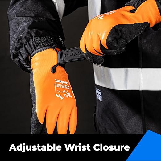 toolant 100% Waterproof Gloves Bulk Pack, 3 Pairs, Winter Work Gloves for Cold Weather, Touchsreen, Warm Freezer Gloves, Thermal Insulated, With Grip, Orange, Small