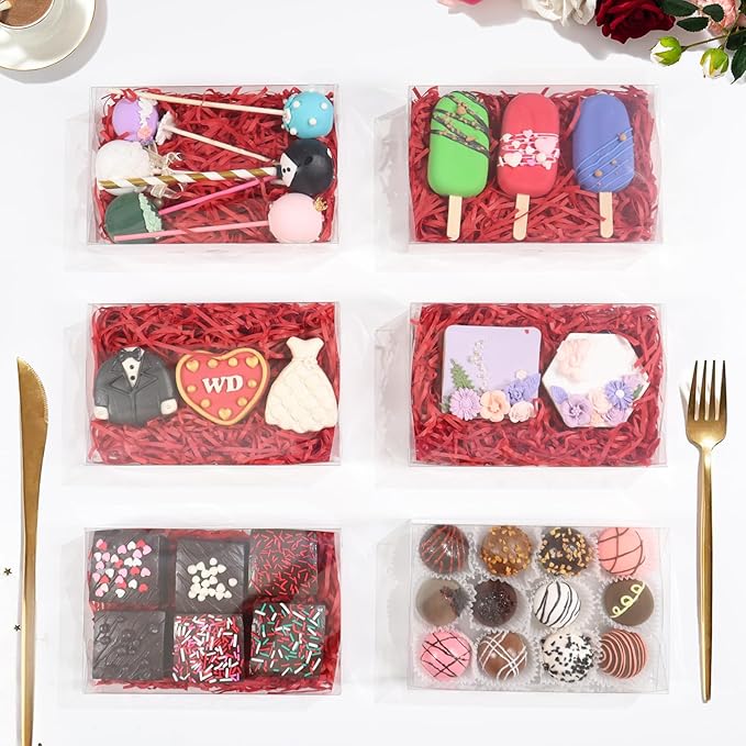 50PCS 7 x 4 3/8 x 1 1/2 Inch Inch Clear Cookie Boxes Chocolate Truffle Boxes Brownie Box Bakery Pastry Gift Box for Soap, Dount,Browine Cake,Treat, Party Favors Christmas