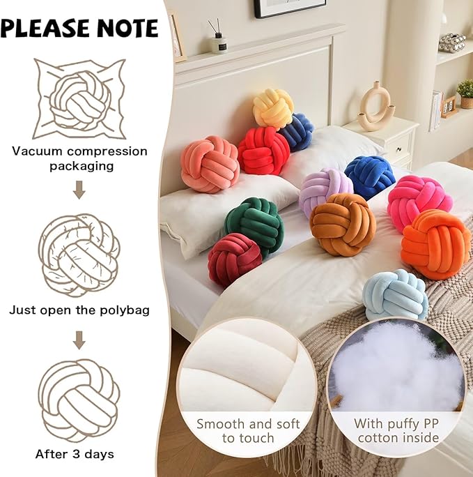 Decorative Throw Knot Pillow Ball for Home Chair Sofa Aesthetic Round Velvet Knotted Pillow Cushion (Navy Blue, 11inch)