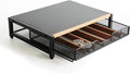 Coffee Pod Drawer,Coffee Station Organizer for Coffee Pod Storage,Movable Solid Wood Partition Board, Counter Coffee Bar Accessories for Nespresso Pods,Cream, Spoon, Sugar（Black)