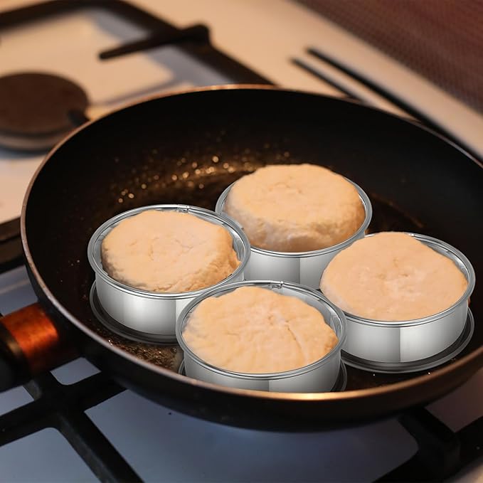 HARFINGTON 6pcs Crumpet Rings 3.94" Nonstick Round Cake Ring Stainless Steel Double Rolled English Pastry Rings for Kitchen Baking Crumpet Dessert, Black