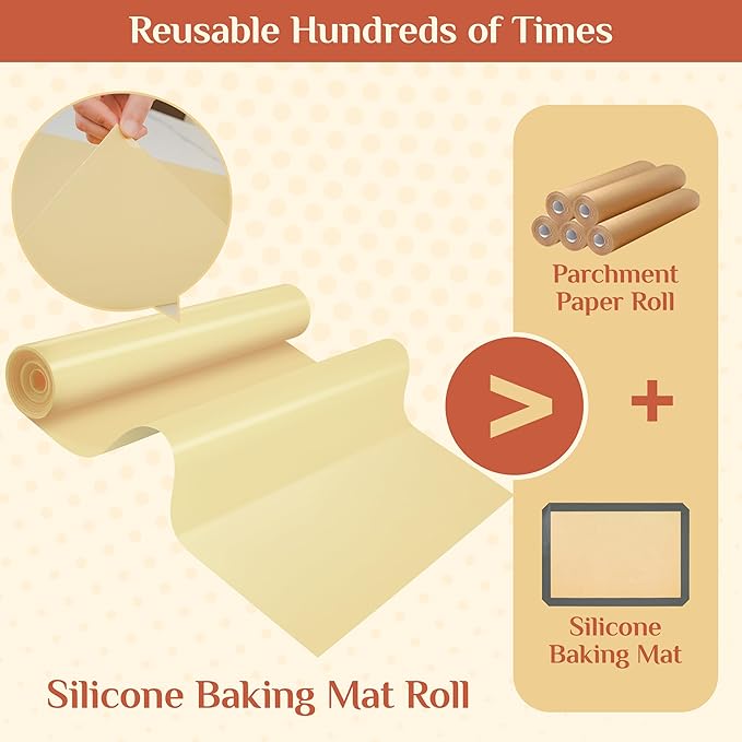Silicone Baking Mat, 12 IN x 6 FT Free Cutting Baking Sheet,Non-Stick Reusable Dough & Pastry Mat,Non-Slip Silicone Mat Roll for Air Fryer Liner,Freeze Dryer,Oven Baking Pan,Kitchen Counter