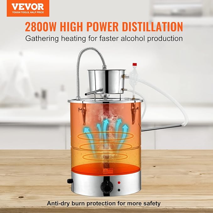 VEVOR Electric Alcohol Still 13Gal/50L,230V/60Hz, Alcohol Distiller, Distillery Kit for Alcohol include Pump & One-way Exhaust Valve & Thermometer