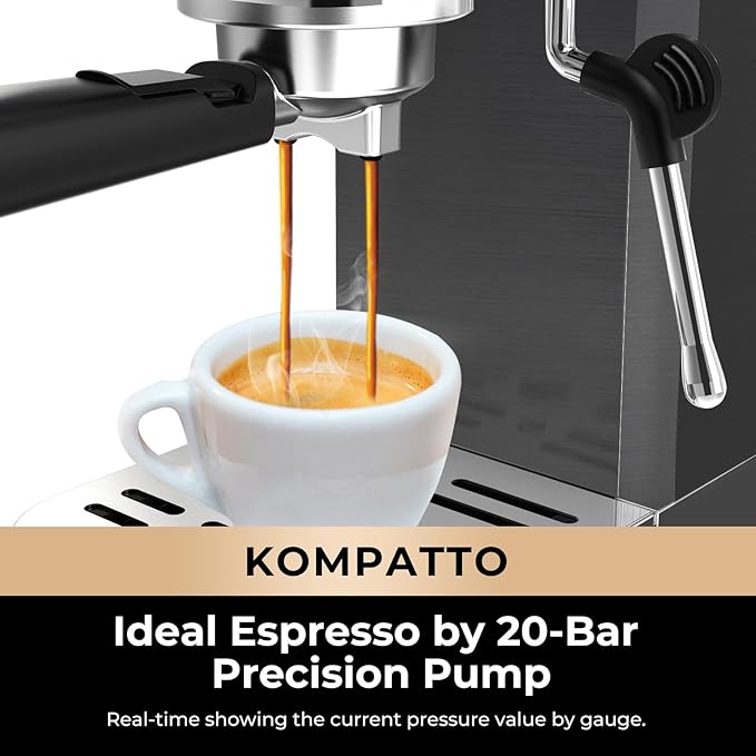 CHULUX Slim Espresso Machine with Milk Frother Steam Wand, 20 Bar Professional Italian Pump Semi Automatic Espresso Coffee Machine for Home Cappuccino & Latte Maker, Black