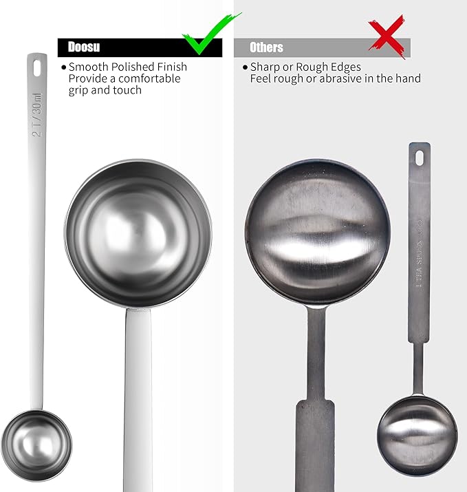18/8 Stainless Steel Coffee Scoop, Doosu Food-Grade Metal Measuring Spoon with 8.5in Long Handle, Tablespoon Scooper for Coffee Beans, Ground Coffee, Espresso, Protein Powders, Tea, Sugar (2 Tbsp)