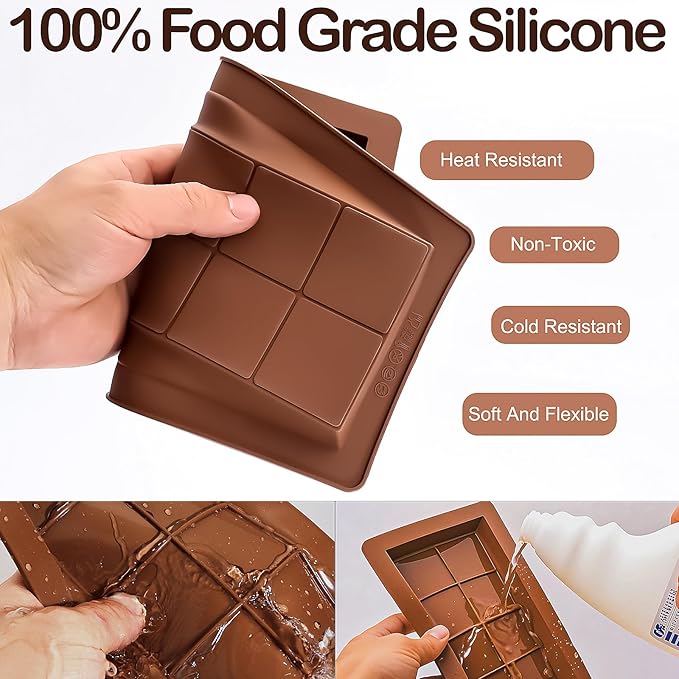 2 Pack Deep Dubai Chocolate Bar Molds, 1 Inch Silicone Chocolate Mold, Perfect for Homemade Chocolate Bar Pistachio with Scraper