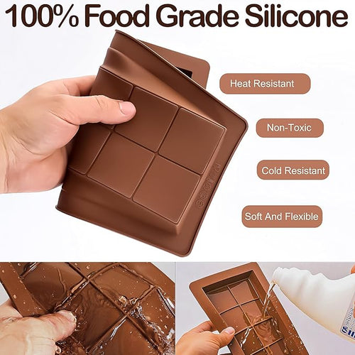 2 Pack Deep Dubai Chocolate Bar Molds, 1 Inch Silicone Chocolate Mold, Perfect for Homemade Chocolate Bar Pistachio with Scraper