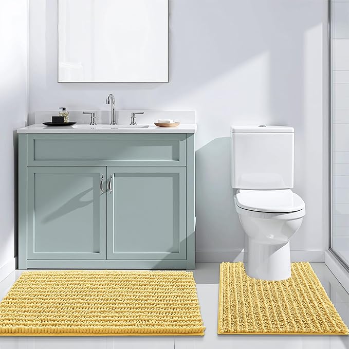Arotive Luxury Chenille Bathroom Rug Mat, Extra Soft Thick Absorbent Shaggy Bath Rugs, Non-Slip Machine Wash Dry, Plush Bath Mats for Bathroom, Shower and Tub, 60x24, Yellow