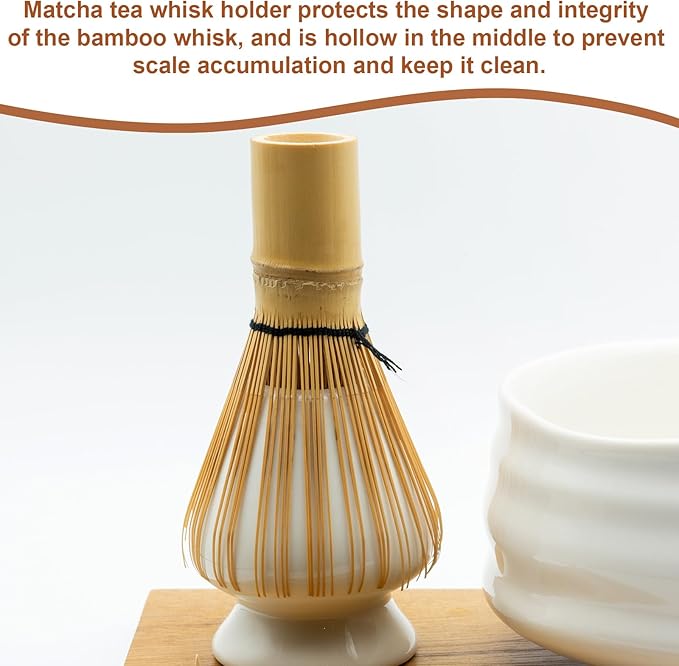HARFINGTON Ceramic Chasen Stand 67mm Matcha Whisk Holder, Traditional Matcha Tea Chasen Holder, Black Gold