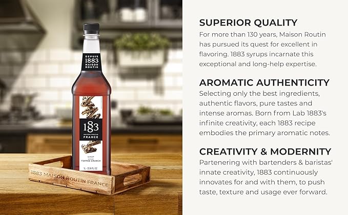 1883 Toffee Crunch Syrup for Drinks, Made in France, 1 Liter Plastic Bottle