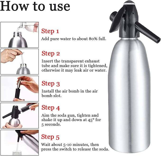 1L Portable Home Soda Maker – Aluminum Soda Siphon, Vintage Seltzer Bottle for DIY Homemade Carbonated Drinks, Sparkling Water Maker for Healthy Soda Water & Cocktails (Silver)