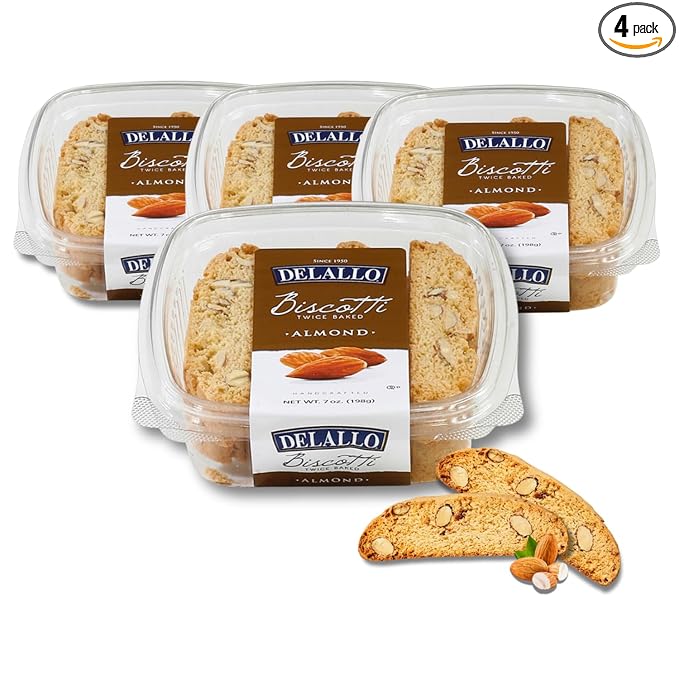 DeLallo Almond Biscotti, (4 Pack), Authentic Italian Recipe, Golden Brown Twice Baked Cookies, Kosher, Non-GMO, All Natural Italian Biscuits Made in Small Batches, Nutty Warm Flavor
