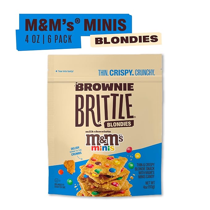 Brownie Brittle – M&M’S Minis Blondie Thin and Crispy Sweet Snacks (Pack of 6, 4 oz), Rich Gourmet Brownie Bites Dessert