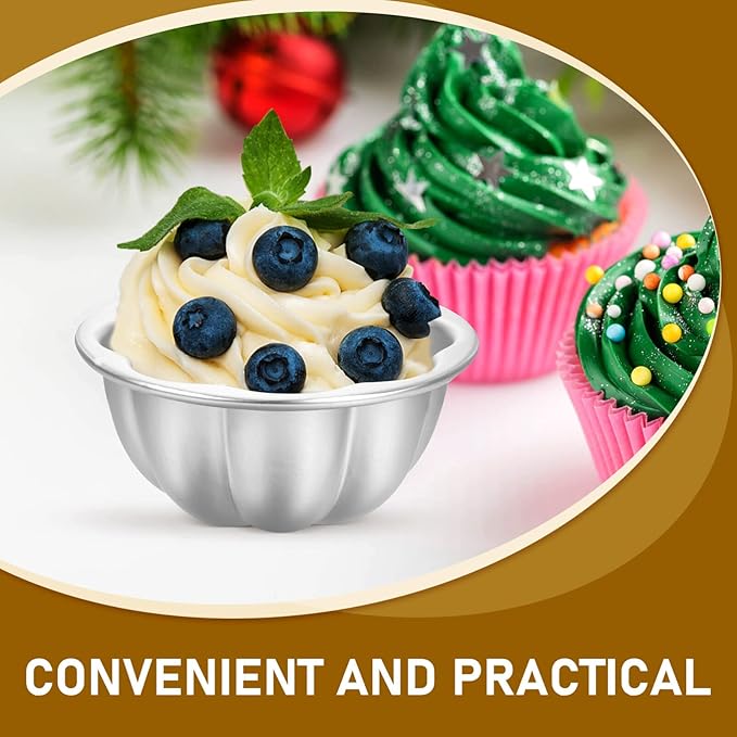 6pcs Egg Tart Molds Muffin Tin Pans Mini Single Cupcake Baking Molds Flower Shaped Aluminum Alloy Pudding Cups for Kitchen Cooking 9.5cm Cake Stencil
