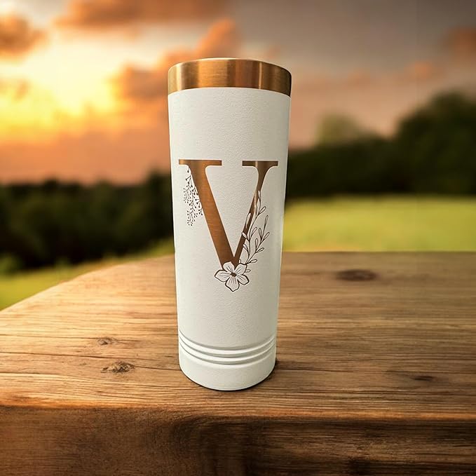 Personalized Skinny Tumbler by iProductsUS - Rose Gold Stainless Steel Custom Cup with Slider Lid & Straw. Customized 22oz Vacation Vacuum Insulated Coffee Mug - Christmas Gift for Mom, Sister