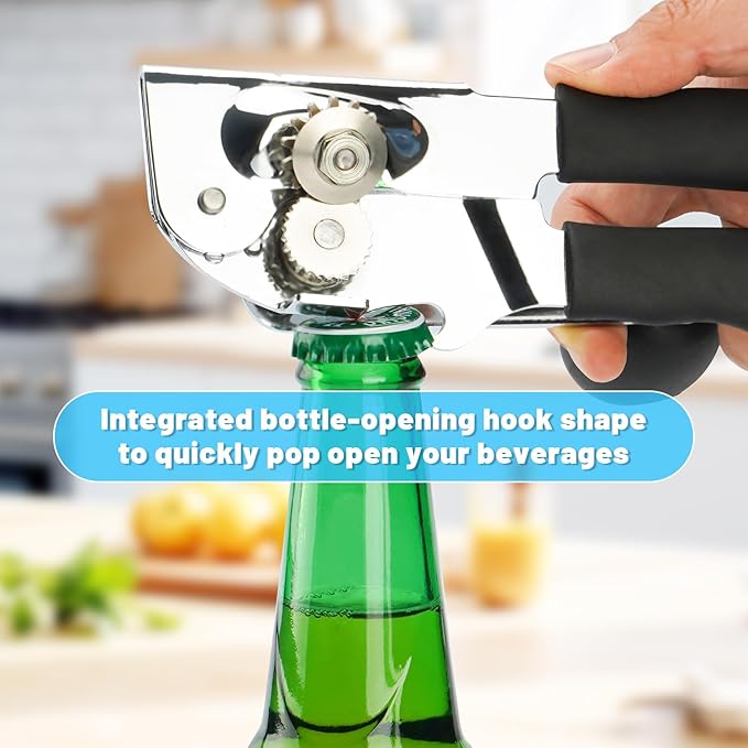 Commercial Can Opener,Stainless Steel Heavy Duty Hand Crank Can Openers with Comfortable Extra-long Handles,Ergonomic Design,Black