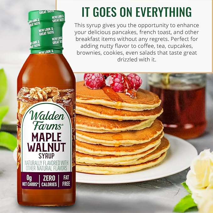 Walden Farms Maple Walnut Syrup – Perfect for Pancakes, Waffles, Desserts – Zero Calorie, Sugar-Free, Low Carb, Keto-Friendly, Gluten-Free, Vegan – 12 oz Bottle