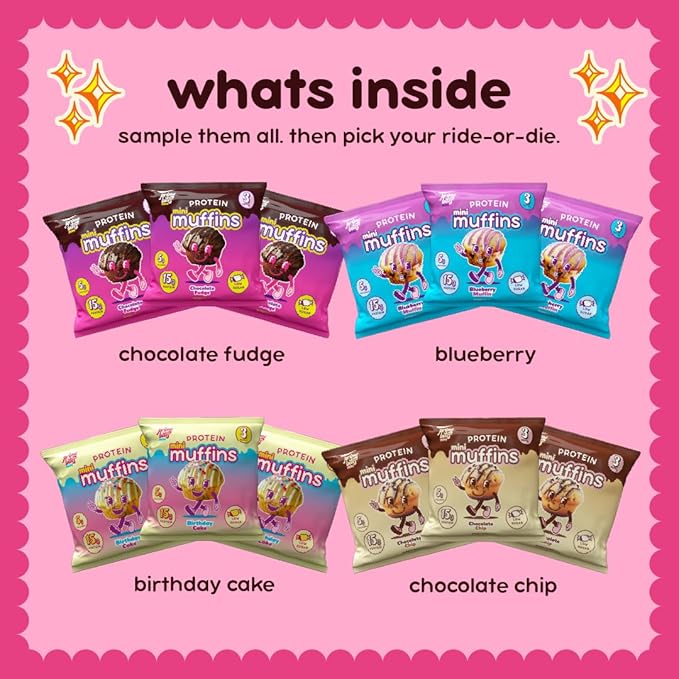 Prime Bites Minis | Protein Mini Muffins from Alpha Prime Supplements | High Protein, Collagen Fortified Low Sugar Treat | Delicious Snack | 12 Packs per Box - Variety Pack