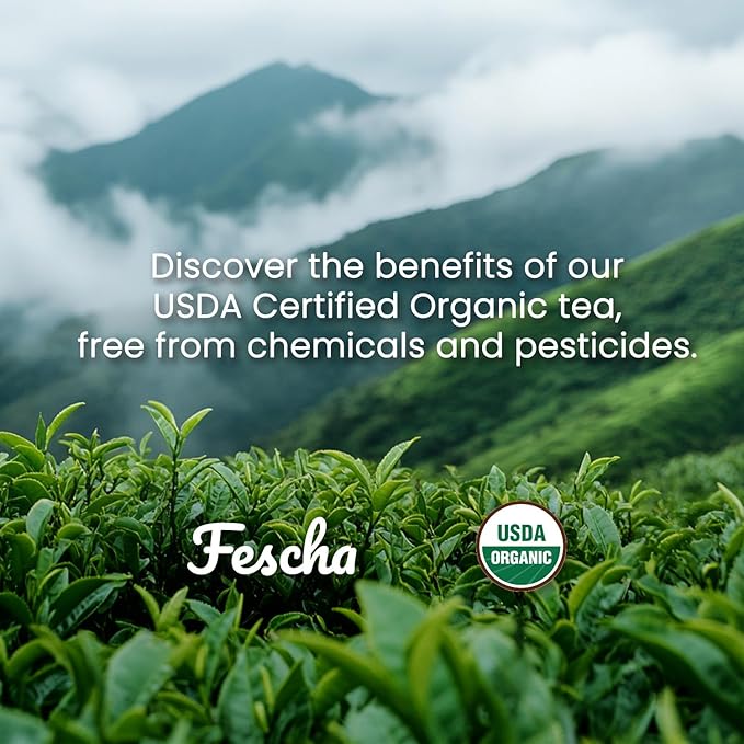Fescha Organic Jasmine Green Tea Bags Flower-scented Tea (100-count), Eco-Conscious Tea Bags, Packed by Resealable Kraft Bag