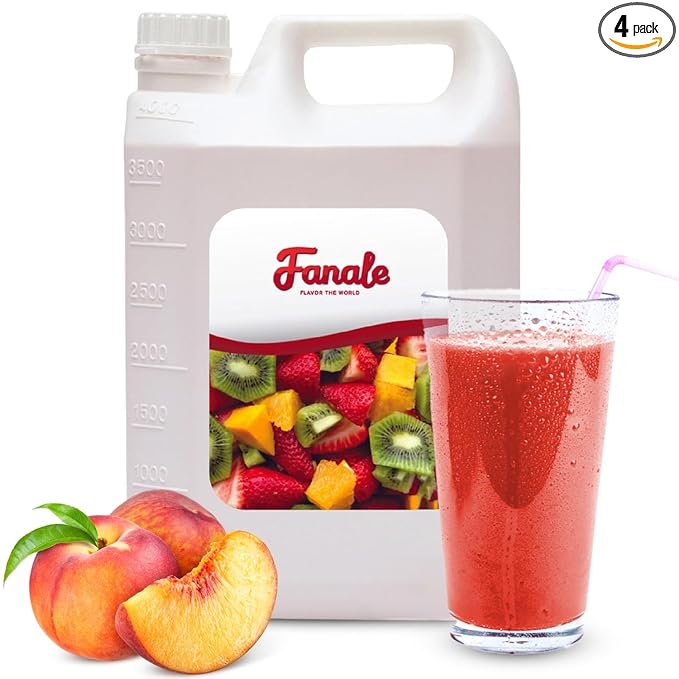 Fanale Premium Flavoring Concentrated Syrup for Bubble Tea 11 lb | Peach Flavor Syrup | for Boba Tea, Smoothies, Slushes, Desserts | 11lb | Pack of 4 | SRP040-CS