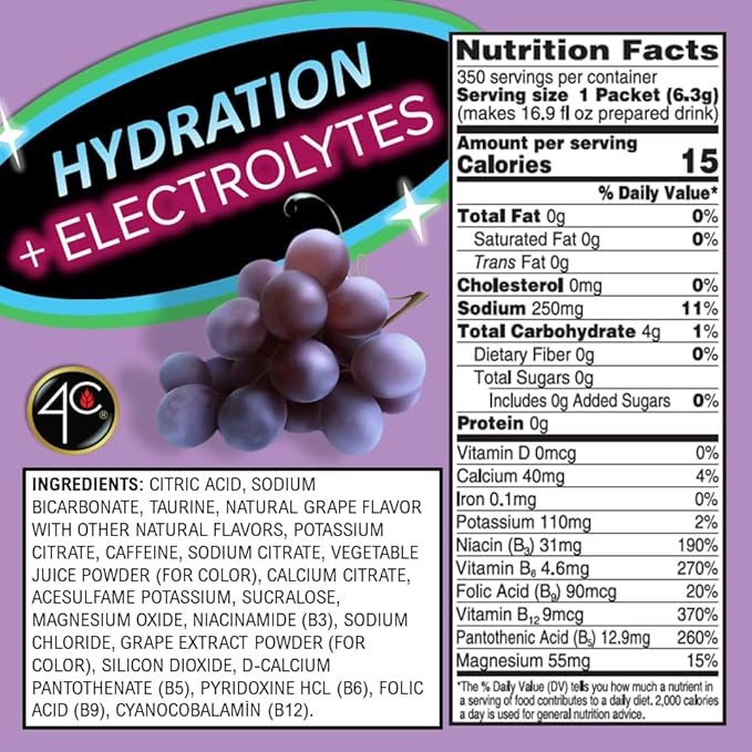 4C Powder Drink Mix, Bulk Buy, Singles Stix, On the Go, Refreshing Water Flavorings, Value Pack (Energy Rush - Grape, 350 Count (Pack of 1))