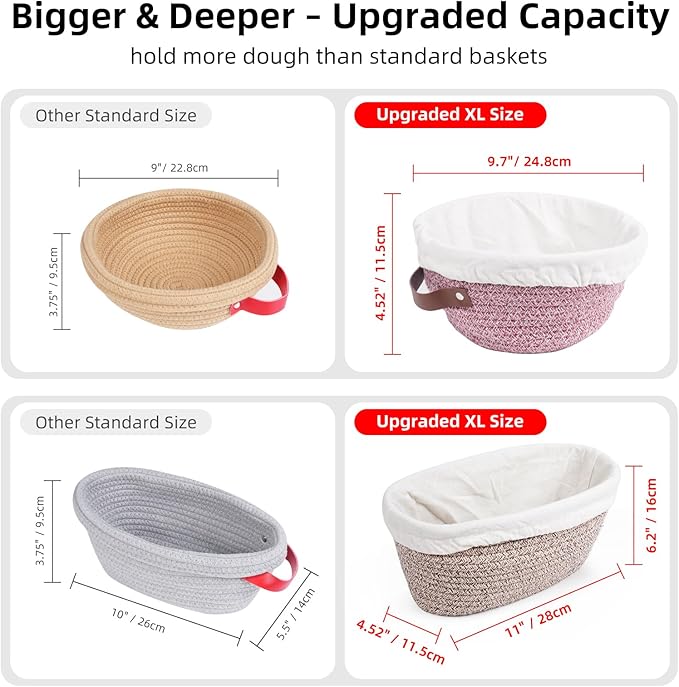 Stackable Cotton Banneton Proofing Basket Set– 9 inch Round Bread Basket x 2 With Cotton Lids, Sourdough Bread Baking Supplies, Pro-Level Bread Proofing Kit