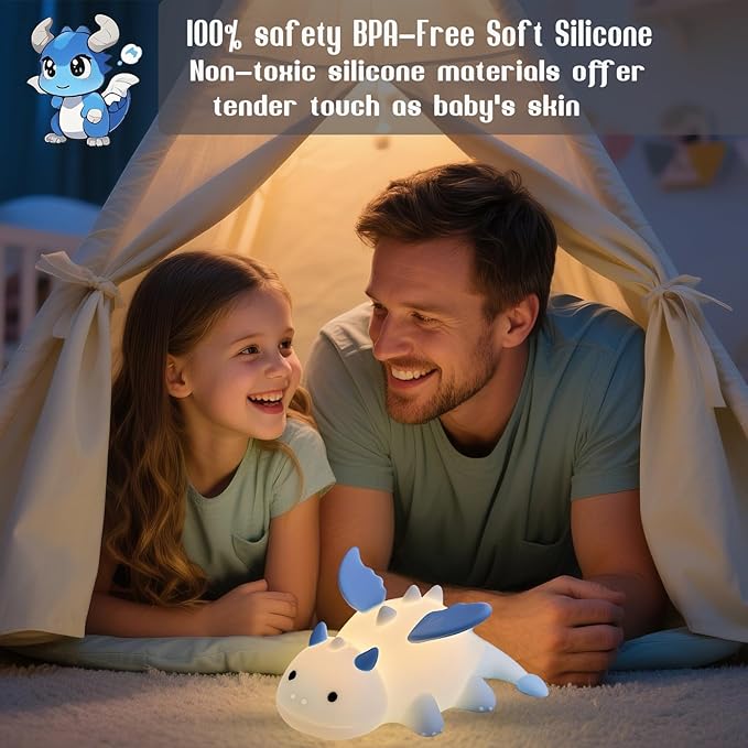 Dragon Night Light, Cute Baby Dragon Gifts, Soft Silicone Lamp with 3 Level Warm Light and RGB Changing, Breastfeeding Nursery Portable Kawaii Bedside Lamp for Baby, Toddler, Boys and Girls