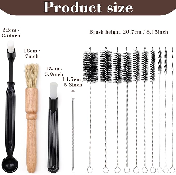 14 PCS Coffee Grinder Brush Set - Professional Espresso Machine Cleaning Kit, Multifunctional Burr Cleaner Brushes & Barista Tools for Home & Commercial Use