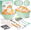 Silicone Sourdough Breads Baking Supplies, Sourdough Starter Kit, Banneton Bread Proofing Basket Set with 9" Round & 10" val, Artisan Bread Baking Tools, Silicone Bread Sling
