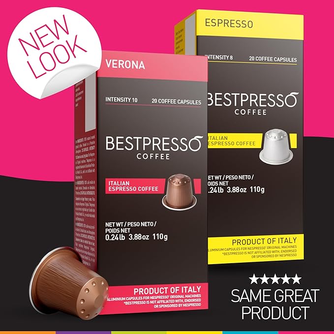 Bestpresso Coffee for Nespresso OriginalLine Machine 120 pods Certified Genuine Espresso Variety Pack, Pods Compatible with Nespresso OriginalLine