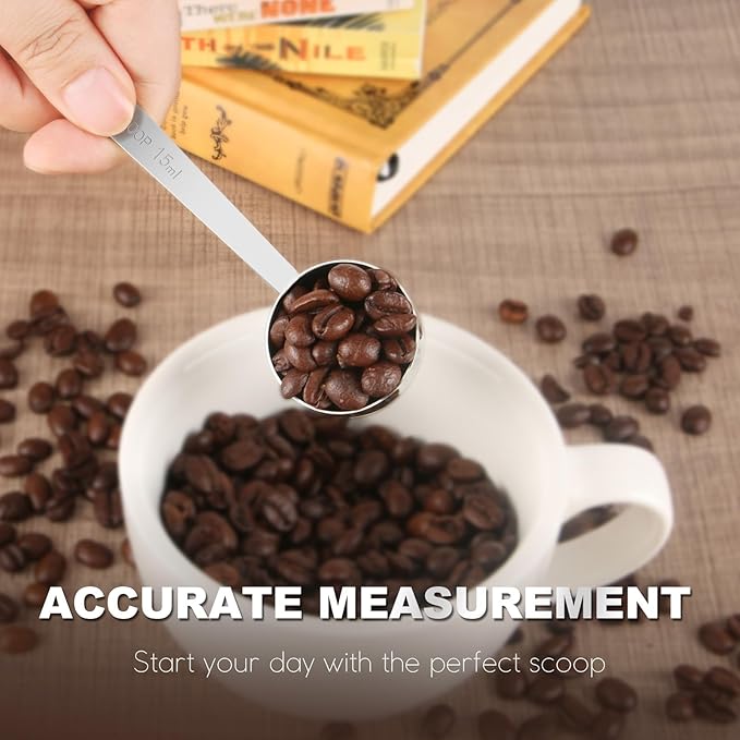 Coffee Scoop Set, Tablespoon Scoop 2 Pc Set (1 Tbsp & 2 Tbsp), Stainless Steel Measuring Spoons for Ground Coffee with Long Handles, for Tea, Sugar, or Flour
