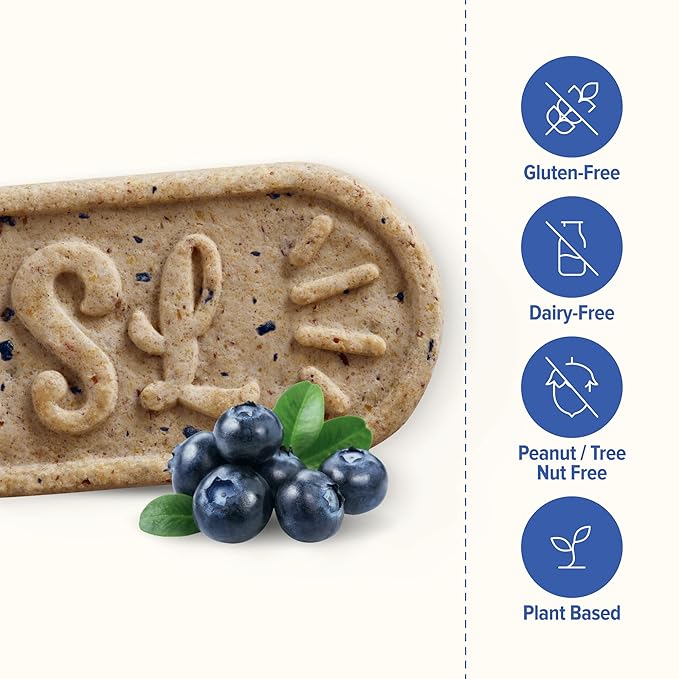 Sweet Loren's Vegan Breakfast Biscuits | Blueberry | 4g Protein, 19g Whole Grains | Plant Based, Gluten Free, Dairy Free, Nut Free Snacks | 3 Pack (15 Total Biscuits, 1.6 ounce each)