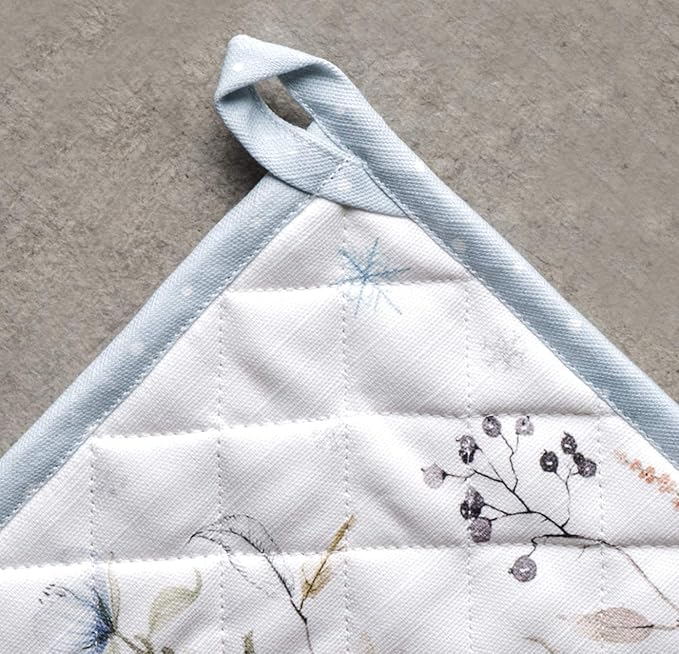 Maison d' Hermine 100% Cotton Oven Mitt & Pot Holder Set (7.5"x13" & 8"x8") Heat Resistant BBQ Cooking Gloves with Loop, Baking, Grilling, Kitchen, Handling Hot Pans (Ice Florals)