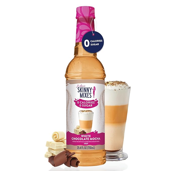 Jordan's Skinny Syrups Sugar Free Coffee Syrup, White Chocolate Mocha Flavor Mix, Zero Calorie Flavoring for Chai Latte, Protein Shake, Cocktail & More, Gluten Free, Keto Friendly, 25.4 Fl Oz, 1 Pack