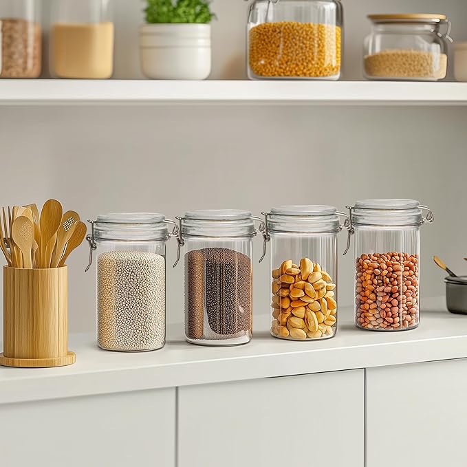 ComSaf Glass Jars with Airtight Lid Set of 6，Mason Jars 16 oz with Lids, Pint Jar, Canning Jar, Airtight Canister with Seal Wire Clip Fastening for Vanilla, Pickle, Cookie, Honey