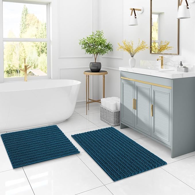 Arotive Luxury Chenille Bathroom Rug Mat, Extra Soft Thick Absorbent Shaggy Bath Rugs, Non-Slip Machine Wash Dry, Plush Bath Mats for Bathroom, Shower and Tub, 50x30, Peacock Blue