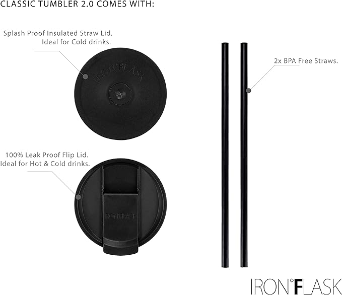 IRON °FLASK Classic Tumbler - Vacuum Insulated Stainless Steel Water Bottle, Double Walled, Drinking Cup, Insulated Travel Mug (Dark Rainbow, 24 oz Solid Lid)