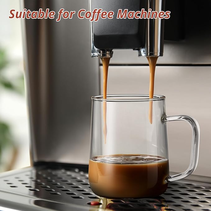 Glass Coffee Mugs, 14 oz Glass Coffee Cups with Acacia Wood Lids, Clear Borosilicate Glass Mugs with Handles for Cappuccino, Tea, Latte, Hot/Cold Beverages, Wine, Americano, Set of 2